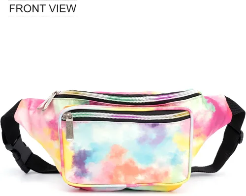 Vista 3 de Rianbow holográfico de color degradado para mujer, gran cangurera para juegos, conciertos, rave, festivales, viajes, Color degradado colorido