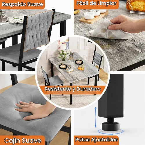 Vista 6 de AWQM Juego de mesa de comedor de 3 piezas para 2, mesa de comedor pequeña de cocina con sillas tapizadas, juego de mesa de comedor compacto para Gris