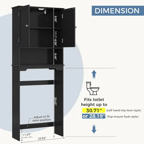 Vista 8 de OLIXIS Gabinete de almacenamiento sobre el inodoro, estantes de baño con Negro mate