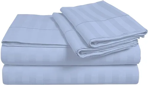 Vista 5 de Juego de sábanas y fundas de almohada de 6 piezas, 100% algodón, juego de sábanas de rayas de agua individual incluye 4 fundas de almohada, 1 sábana