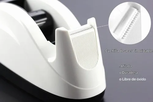 Vista 3 de Dispensador de cinta adhesiva de escritorio con base pesada y antideslizante, dispensación con una mano (Blanco)