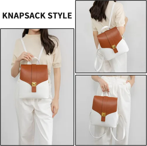 Vista 6 de seyfocnia Bolso tipo mochila para mujer, a02 Blanco Marrón, Moda