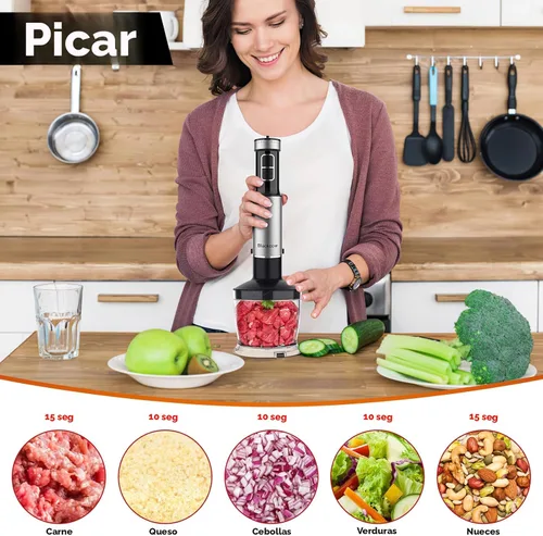 Vista 5 de Batidora de inmersión de mano para cocina, licuadora de emulsión de mano con cuchillas de titanio, batidora de mano eléctrica de 12 velocidades