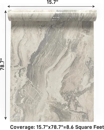 Vista 36 de VaryPaper Papel tapiz de mármol brillante de 15.7''x78.7'', beige-gris-dorado, despegar y pegar, autoadhesivo, grueso, duradero, removible