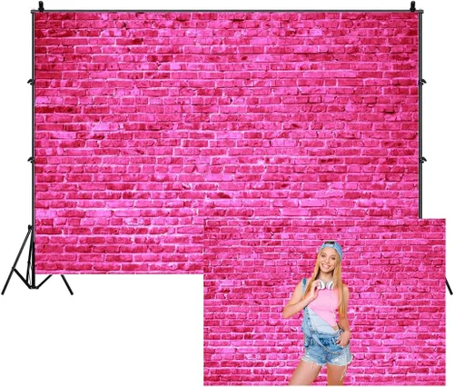 Vista 11 de AOFOTO Fondo de pared de ladrillo rosa de 6 x 4 pies, fondo de ladrillo de piedra rosa intenso para niña, princesa, niños, baby shower, fiesta