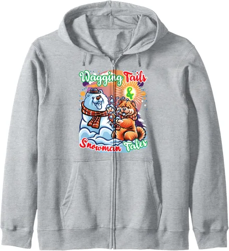 Vista 3 de Chow Chow Dog Christmas Snowman Winter Snow Zip Hoodie