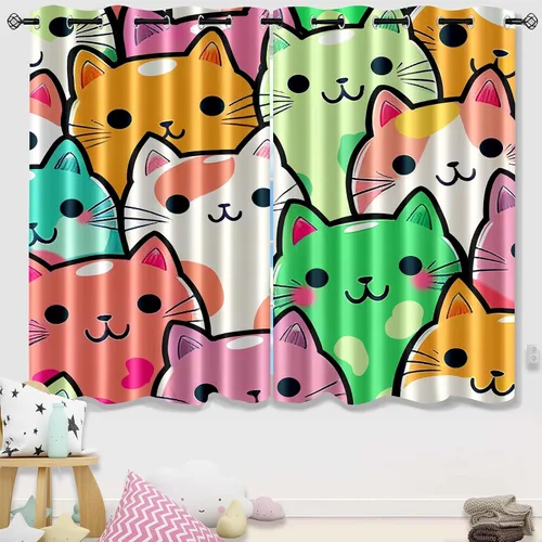 Vista 21 de Cortinas de Gato - Lindas Cortinas Opacas de Gato para Habitación de Niños Decoración Kawaii para Dormitorio de Niñas, 2 Paneles, 82 x 63 pulgadas