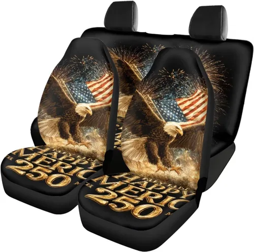 Vista 38 de Howilath 250 USA Anniversary - Juego de 4 fundas de asiento de automóvil de ajuste universal para asientos delanteros y traseros para uso en todas