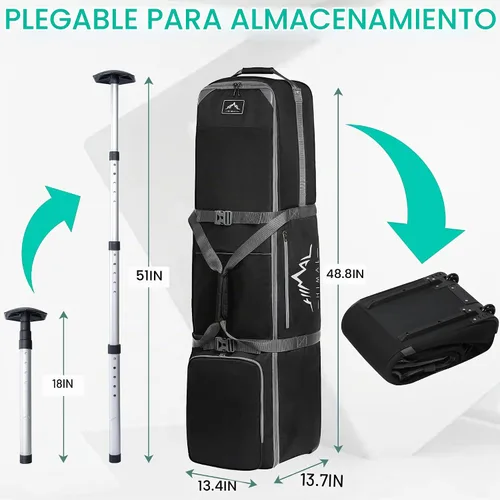 Vista 2 de Bolsa de viaje de golf GoHimal con varilla de soporte ajustable, estuche de viaje de golf de tela Oxford 900D resistente para aerolíneas con ruedas