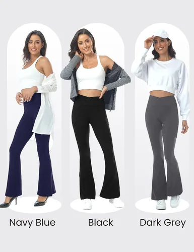 Vista 4 de ZOOSIXX Pantalones de yoga negros acampanados para mujer, leggings cruzados suaves con corte de bota