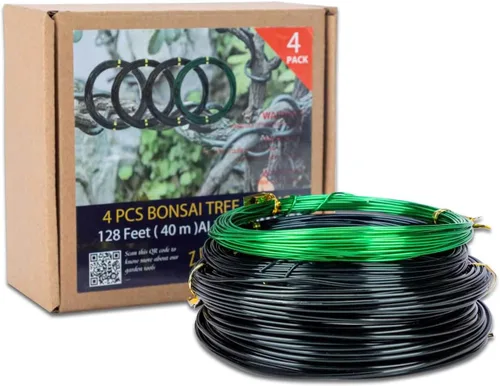 Vista 7 de Kit de alambre de bonsái 4 rollos, juego de alambre de entrenamiento de bonsái de aluminio de 64 pies 16 pies (verde+negro)