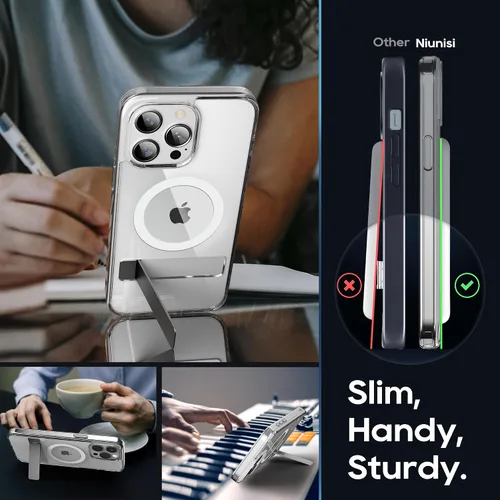 Vista 4 de Funda magnética para iPhone 15 Pro Max con soporte, soporte delgado con protector de pantalla compatible con Magsafe a prueba de golpes