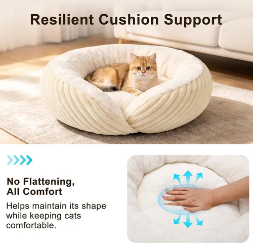 Vista 4 de Tovve Cama para gatos en interiores, sofá cama redonda lavable para gatitos Crema