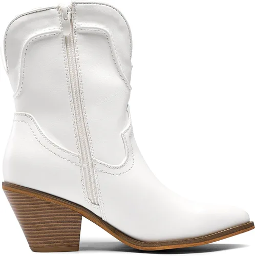 Vista 2 de DREAM PAIRS Botines vaqueros para mujer, botines occidentales, tacón bajo, punta puntiaguda, botas vaqueras