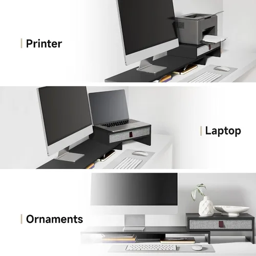 Vista 9 de Fenge - Soporte elevador para monitor de computadora con cajón para 2 o 3 monitores, soporte de escritorio ajustable en longitud y ángulo para Negro