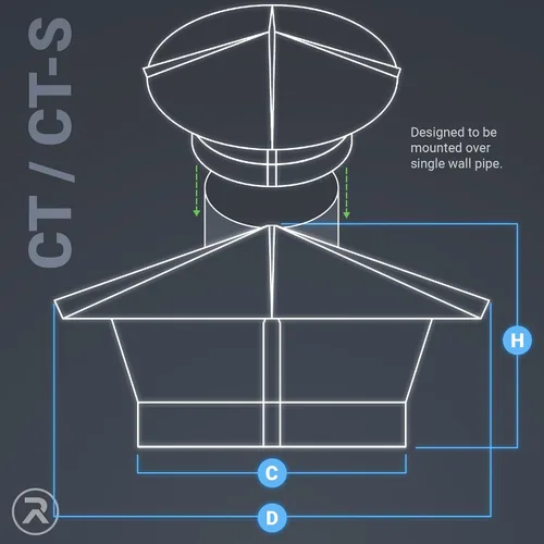 Vista 5 de Tapa de chimenea con cono galvanizado y rejilla RDP de 4 pulgadas