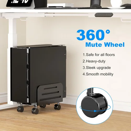 Vista 10 de suptek Soporte de torre para computadora, soporte móvil para CPU, soporte móvil de 5.5 a 9.8 pulgadas de ancho, ajustable, con ruedas giratorias