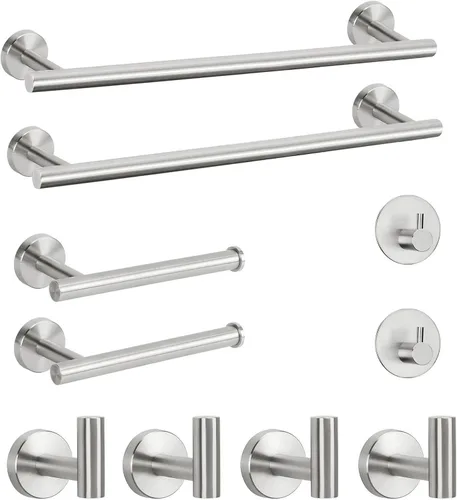 Vista 12 de NearMoon Juego de accesorios de baño SUS 304 de acero inoxidable grueso, incluye toallero de 16 pulgadas, soporte para papel higiénico, ganchos Oro