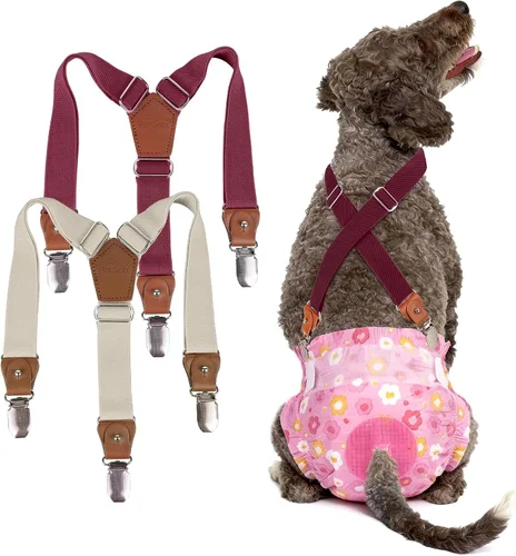 Vista 9 de Pet Soft Tirantes de pañales para perro hembra, 2 piezas, tirantes para falda de perro, vestido, Negro, rosa, marrón, burdeos