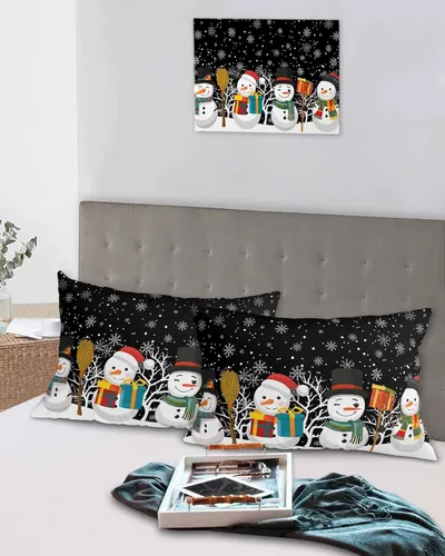 Vista 6 de Fundas de almohada de tamaño estándar de muñeco de nieve negro, paquete de 2 fundas de almohada suaves decorativas para sofá de cuerpo largo