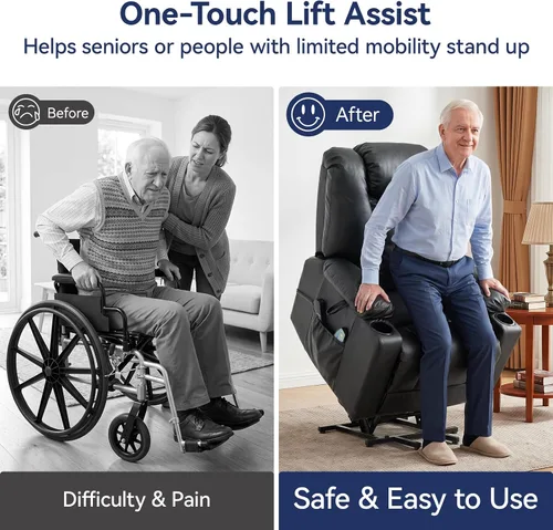 Vista 3 de Silla reclinable Power Lift para personas mayores con puertos USB y tipo C Negro