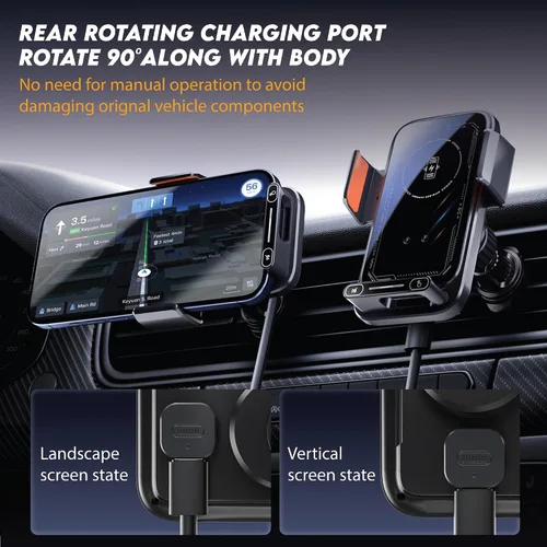 Vista 5 de Soporte de teléfono inalámbrico para cargador de coche de 15 W con control de gestos, sujeción automática Hands free operation, 90 degree auto