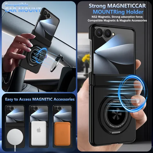Vista 3 de Hekodonk Funda para Galaxy Z Flip 8 con soporte giratorio de 360º, compatible con MagSafe, protector de pantalla frontal, soporte de anillo Todo