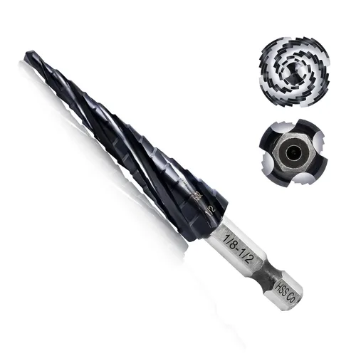 Vista 7 de Broca escalonada de cobalto – Broca de 1/4"-3/4" con cuatro espirales de cobalto M35 con Unibit listo para impacto para acero inoxidable, metal