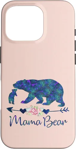Vista 20 de Teal Blue Purple Floral Mama Bear and One Cub Light Pink Case for iPhone 17
