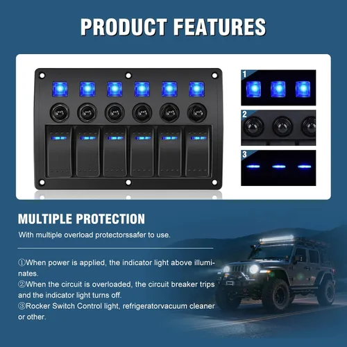 Vista 5 de Panel de interruptores marinos impermeable, panel de interruptor basculante de barco de 12 V/24 voltios, panel de interruptor de palanca de 3 pines