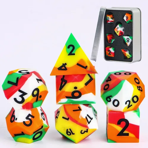 Vista 13 de DND - Juego de dados de borde afilado, 7 piezas de dados poliédricos DND con exquisito embalaje de caja de hoja, ideal para juegos de rol