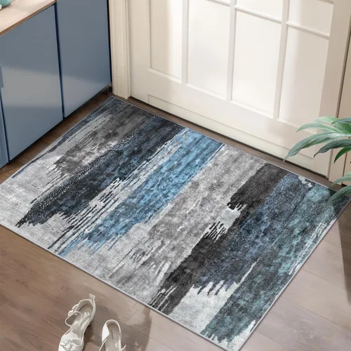 Vista 71 de Ciicool Alfombra moderna abstracta de 2 x 3 pulgadas, lavable, pequeña, antideslizante, de pelo bajo, alfombra de entrada plegable para cocina