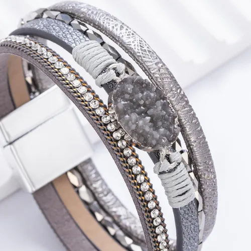 Vista 113 de FANCY SHINY - Pulsera de cuero estilo bohemio, pulsera de cuentas de cristal con cierre magnético, regalos de joyería para mujer