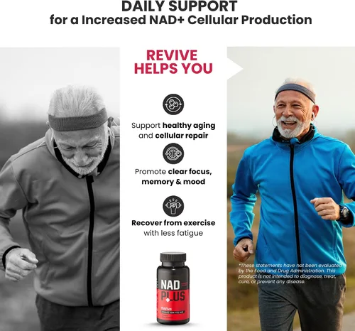 Vista 4 de Revive Tabletas de suplemento NAD+ para hombres y mujeres Suplemento NAD impulsado por RiaGev®-SR Energía celular, metabolismo, cerebro