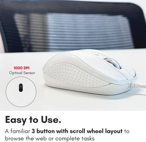 Vista 7 de Macally Mouse USB con cable con 3 botones, rueda de desplazamiento y cable de 5 pies de largo, mouse USB para computadora portátil y de escritorio