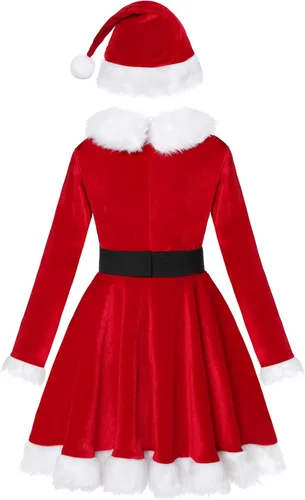 Vista 6 de Vestido de Mamá Noel para niñas, disfraz de Navidad, rojo, terciopelo, 4-10 años