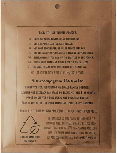 Vista 2 de Bolsa de papel sin residuos para niños, naranja orgánico, vegano, vegano, sin flúor, polvo de dientes remineralizante - Se envía sin ningún plástico