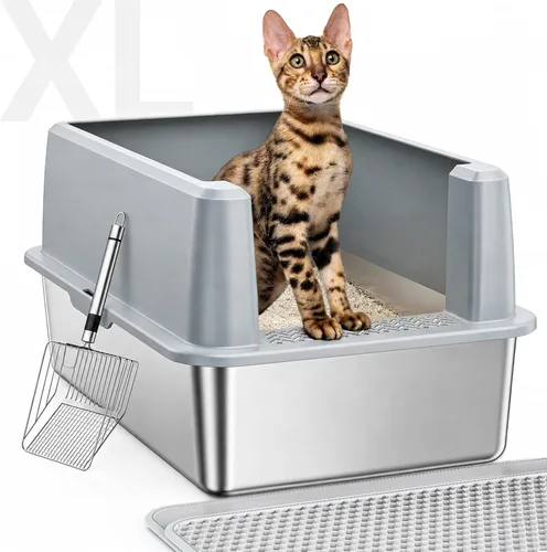 Vista 18 de WoofiGo Caja de arena cerrada de acero inoxidable para gatos con tapa, caja de arena extra grande XL para gatos grandes, bandeja de arena de metal