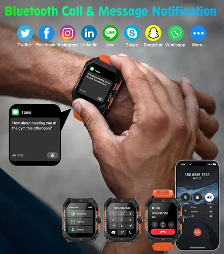 Vista 4 de Reloj inteligente militar para hombres (respuesta/hacer llamadas) 2.02 pulgadas reloj inteligente con frecuencia cardíaca y oxígeno en sangre