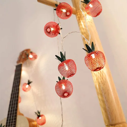 Vista 4 de Cadena de luces de malla metálica con forma de fruta de manzana de hierro de 6.6 ft, 6.6 pies, funciona con pilas, lámpara parpadeante para 2M 10LED