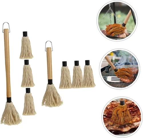 Vista 5 de ABOOFAN Juego de fregona para parrilla, cepillos de barbacoa para salsa Bbq Dipping Brush Basting Mop para asar material de madera de algodón