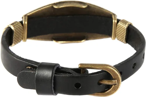 Vista 3 de STWTR Pulsera de cuero de aleación punk para hombre, pulsera de personalidad de moda ajustable, color negro