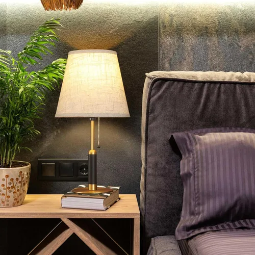 Vista 7 de 18.9" Modern Mid Century Table Lamp Pull Chain Bedside Lamps for Nightstand Lamp for Bedroom Living Room 3-Color Light Solid Wood/Metal/Fabric for