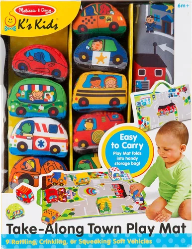 Vista 6 de Estera de juego toma de la ciudad (19.25 x 14.25 pulgadas) con 9 vehículos blandos de Melissa & Doug