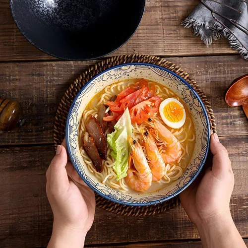 Vista 3 de Juego de cuencos de cerámica para ramen, 2 juegos de 34 onzas, cuencos grandes de sopa de fideos japoneses con cucharas y palillos para sopa