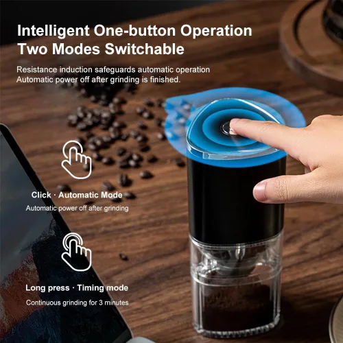 Vista 3 de Molinillos de café para uso doméstico, molinillo de café de rebabas, cafetera con molinillo de carga USB integrada, molienda gruesa y fina, adecuada