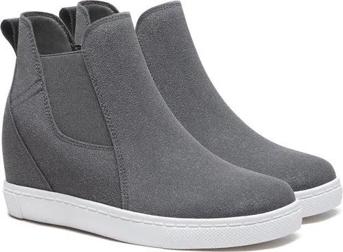 Vista 5 de Athlefit Zapatos deportivos de cuña oculta con plataforma para mujer, botas de tobillo con cuña elástica