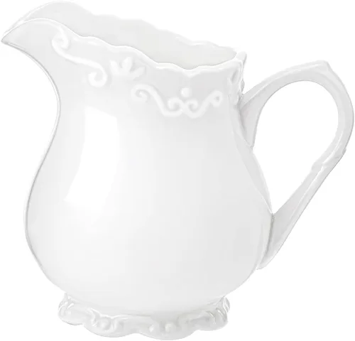 Vista 7 de Crema de cerámica blanca pura vintage con asa, jarra de crema de leche de café de 6 onzas