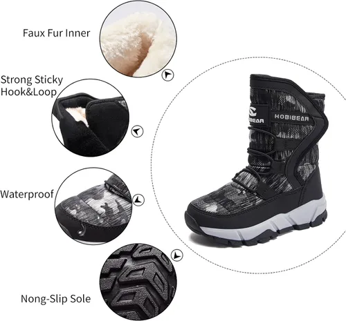 Vista 2 de GUBARUN - Botas de nieve para niños, impermeables, antideslizantes, resistentes al frío, zapatos para invierno y climas fríos