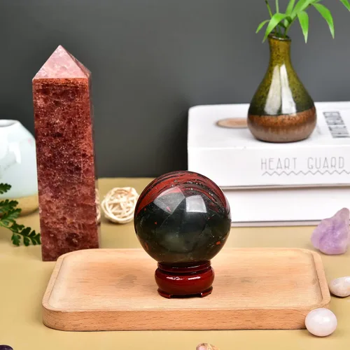 Vista 4 de JIC Gem Piedra Natural de Jaspe Africano Cristal de Curación Esfera Adivinación Bola de Piedra Preciosa, Feng Shui Reiki Aura Decoración